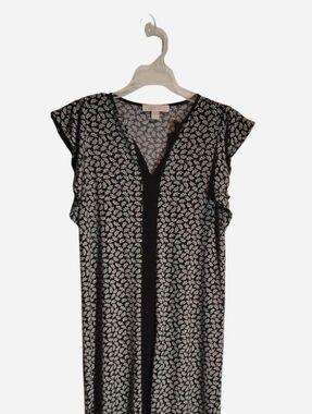 Michael Kors Black & White Leaf Print Flutter Sleeve Tunic Mini Dress - XS